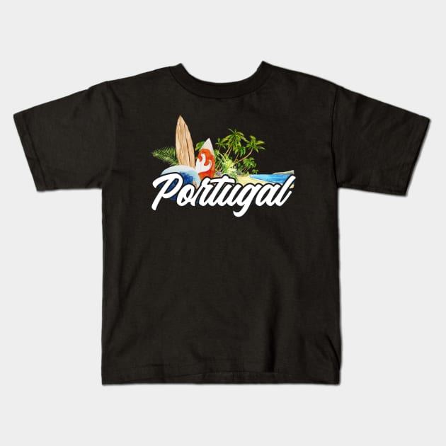 Portugal surf. Surfing trip Portugal . Perfect present for mother dad friend him or her Kids T-Shirt by SerenityByAlex